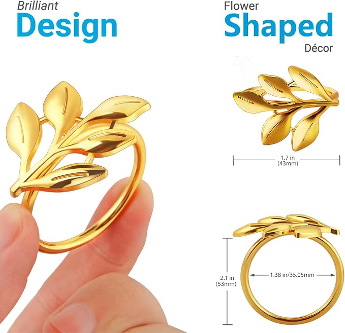 Leaf Napkin Ring Holder Set of 12 Gold Metal | Dining Table Decor, Wedding - Image 6