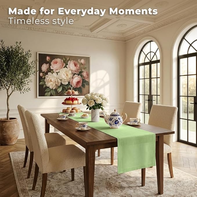 Classic Linen™ by D'Moksha Sage Green Table Runner 144 Inches Long, 100% Pure - Image 3