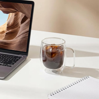 Aurzen 2 Pack Double Walled Glass Coffee Mugs - Image 7