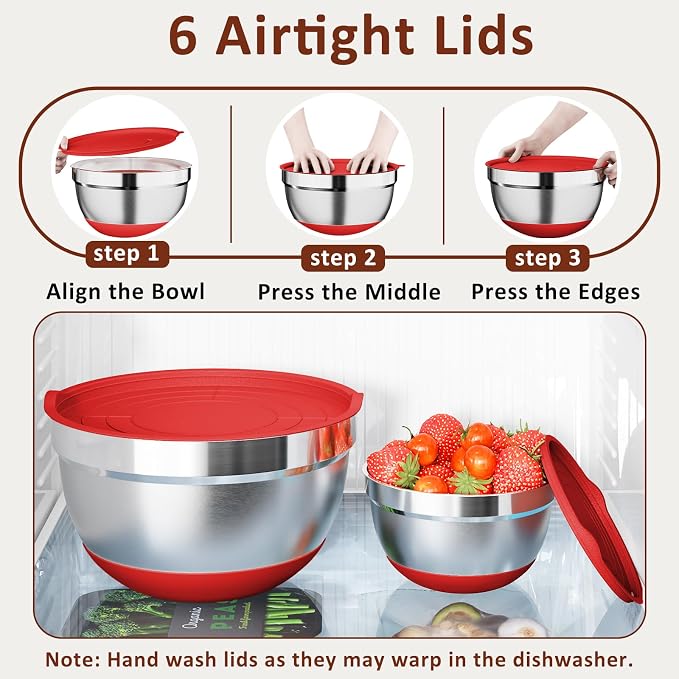 9 Pack Mixing Bowls with Airtight Lids Set, Stainless Steel Mixing Bowls with - Image 5