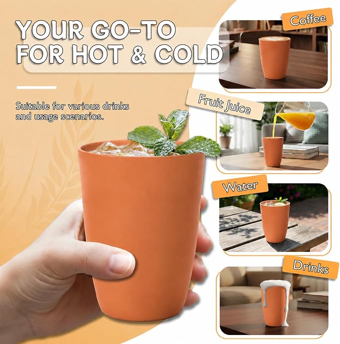 Wrova Wheat Straw Cups 6 PCS Good Alternative to Plastic Reusable Cups 12 oz - Image 4