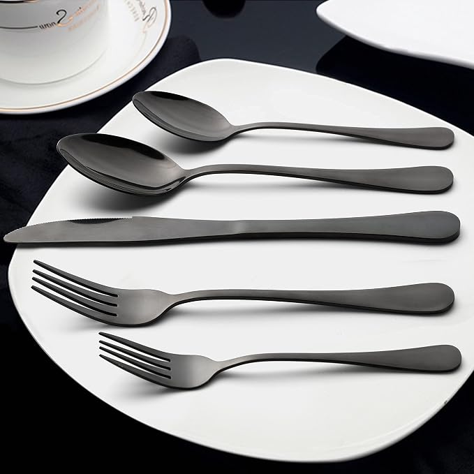 LIANYU Black Silverware Set for 2, 10-Piece Stainless Steel Cutlery Set | - Image 7