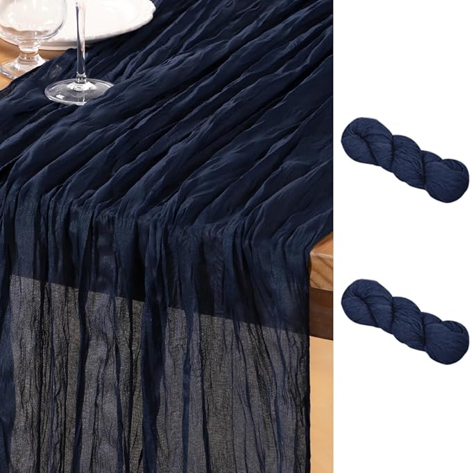 DeZerlor Navy Blue Cheesecloth Table Runners 2 Pack Christmas Runners | by DeZerlor