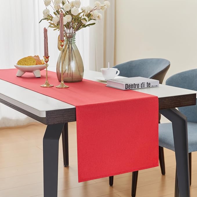 YATOJUZI Red Table Runner Christmas Kitchen Dining Coffee Table Decorations Red - Image 5