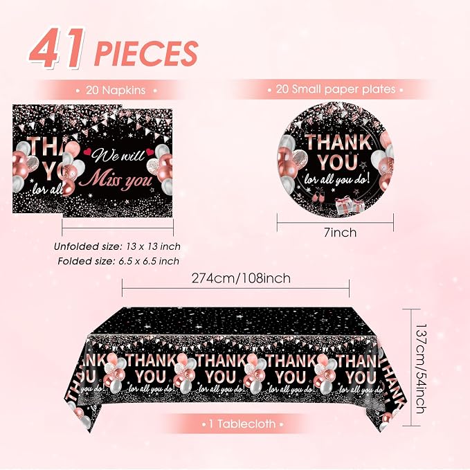 41Pcs Black Rose Gold Thank You Decorations Thank You - Image 2