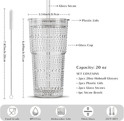 INSETLAN 20 oz Hobnail Glass Cups - Image 2