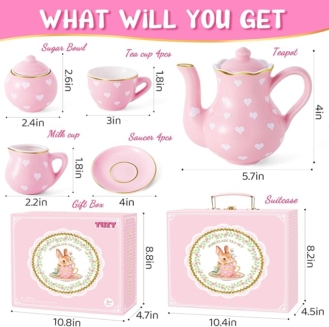 TUZT Tea Party Set for Little Girls Ages 3-8, Princess Tea Time Toy Includes - Image 2