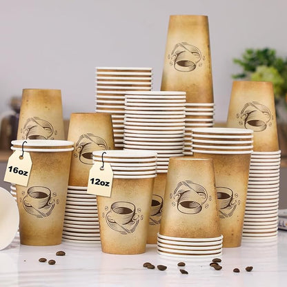 Clawsoff 300 Pack 12oz Disposable Paper Coffee Cups Retro Design | Disposable - Image 3