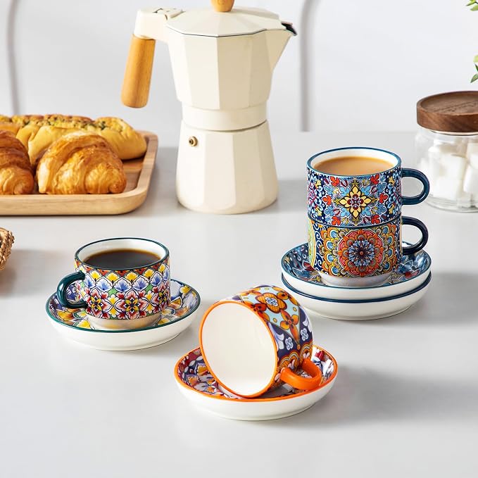 vancasso 4 Oz Bohemian Espresso Cup Set of 4, Ceramic - Image 8