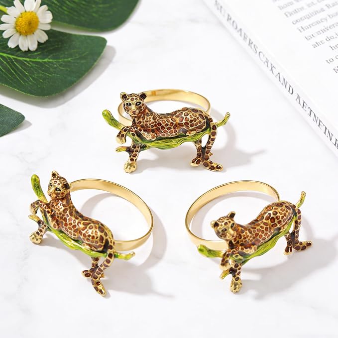 Gold Leopard Napkin Rings Set of 6 Safari Cheetah Napkin Ring - Image 6