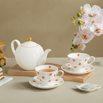6oz Floral Porcelain Tea Cup & Saucer Set of 6, Rose Pattern | Elegant rose tea - Image 5