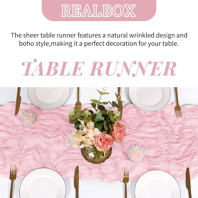 6 Pack Light Pink Cheesecloth Table Runner 17x108 Inch Semi Sheer Boho Gauze - Image 4