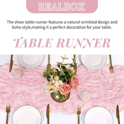 3 Pack Light Pink Cheesecloth Table Runner 17x108 Inch Semi Sheer Boho Gauze - Image 4