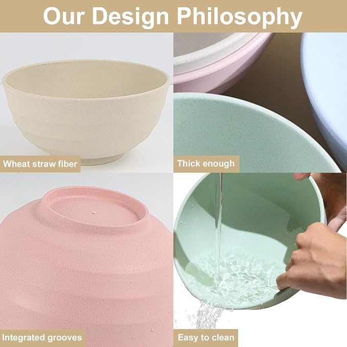 Wheat Straw Bowls Set 60 OZ Unbreakable Large Cereal Bowls Set of 6 Microwave - Image 8