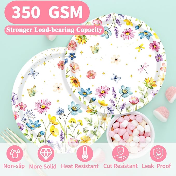 40 Pcs Spring Wildflower Plates and Napkins Sets-Disposable Floral Paper Plates - Image 3