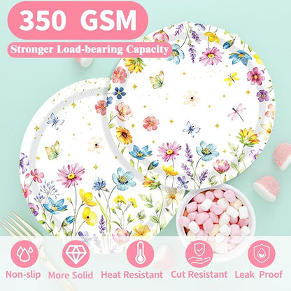40 Pcs Spring Wildflower Plates and Napkins Sets-Disposable Floral Paper Plates - Image 3