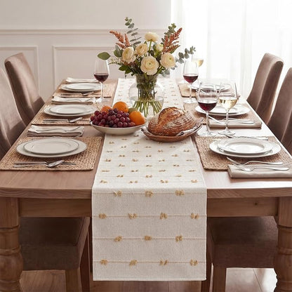 Artoid Mode Taupe Beige Boho Farmhouse Cotton Woven Table Runner, Seasonal Fall - Image 2