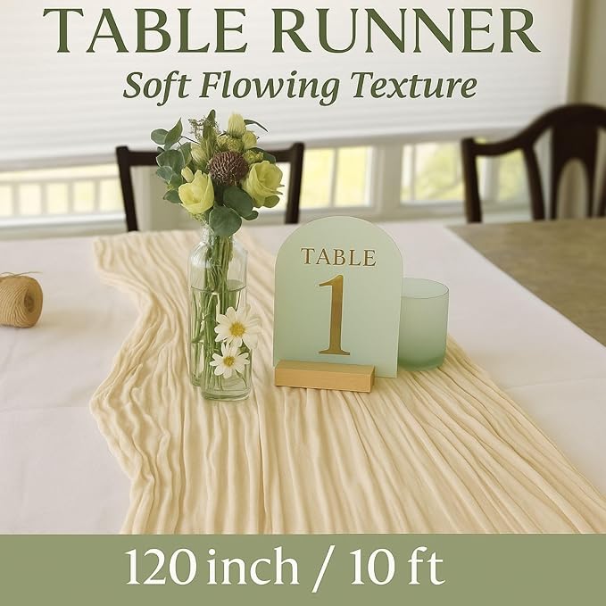6 Pack Beige 10FT Cheesecloth Table Runner –120 Inch Soft Gauze Boho Table - Image 2