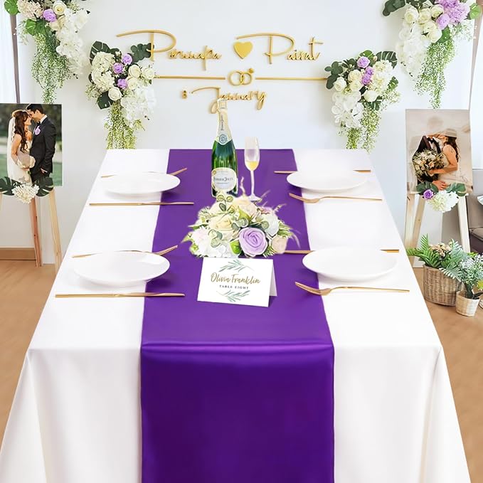 Purple Table Runners 16 Pack 12x108 inch Silk Satin Smooth Fabric | Satin Table - Image 7