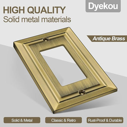 Metal Wall Plate for Electrical Outlets, Decorative Antique Brass Switch Plates Outlet Cover, Light Switch Cover Plate, 1-Gang Wall Plates (Single Decoretor, 6 Pack)