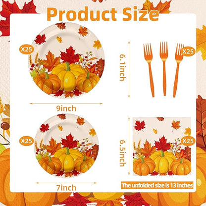 100 Pcs Fall Pumpkin Maple Tableware Party Supplies Set, Serves 25 – Disposable - Image 2