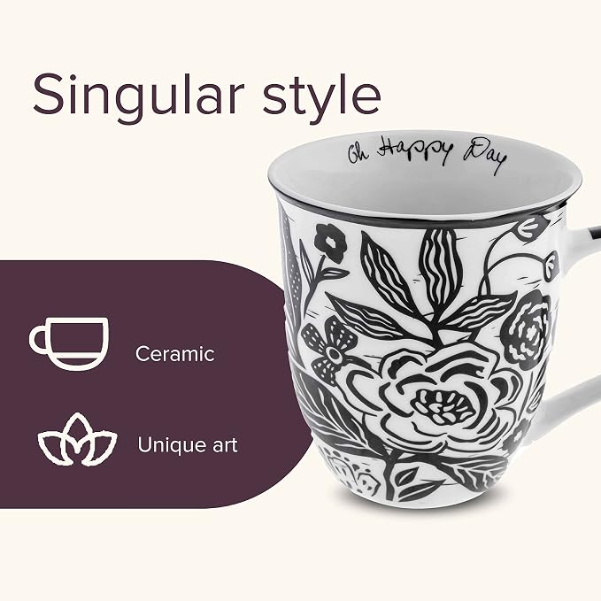 Karma Gifts 16 oz Black and White Boho Mug Floral - Image 3