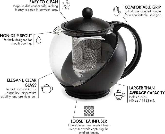 Primula Half Moon Teapot with Removable Infuser, Glass Tea Maker with Reusable - Image 5