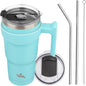 Konokyo 20 oz Tumbler with Handle and Straw, Insulated Travel Mug | Turquoise; by Konokyo