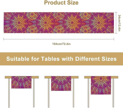 YCness Mandala Table Runner Abstract Colorful Modern Art Golden Purple Kitchen - Image 2