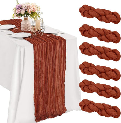 6 Pieces Terracotta 10FT Cheesecloth Table Runner Boho Gauze Fabric Table by JALANCY