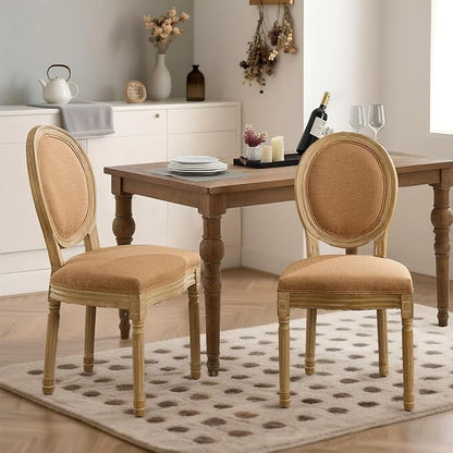 SoarFlash French Dining Chairs Set of 2, Vantage Dining Chair with Round Back, Wood Leg Farmhouse Country Dining Chair for Kitchen,Bedroom,Brown