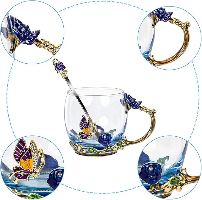 Tea Cup Glass Coffee Mugs, Fancy Tea Cup Set Birthday Christmas Valentine's Day - Image 4