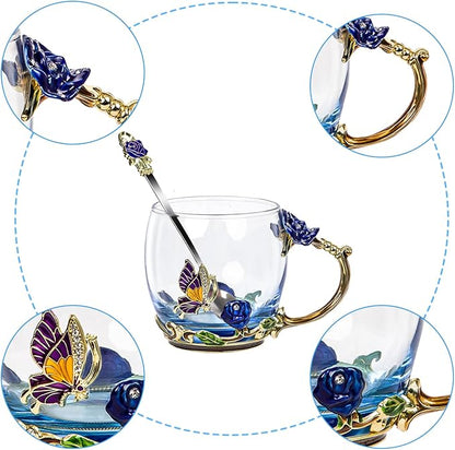 Tea Cup Glass Coffee Mugs, Fancy Tea Cup Set Birthday Christmas Valentine's Day - Image 4
