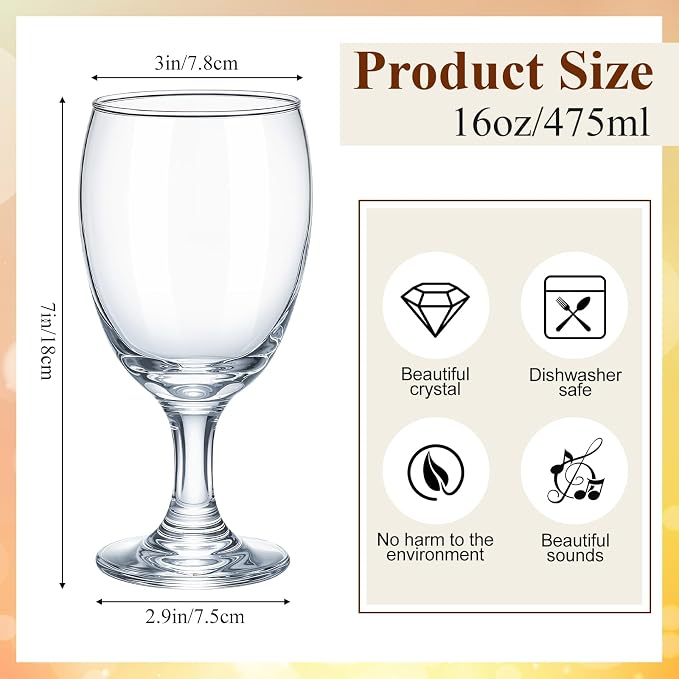Patelai Set of 1 Water Goblet, 16 oz Clear Drinking Glasses Bulk Dishwasher Safe - Image 2