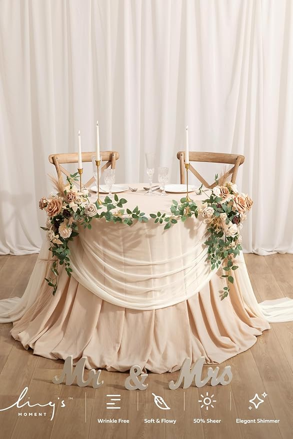Ling's Moment 14Ft Ivory Table Runner, Wedding Sheer Chiffon Table Runners | - Image 3