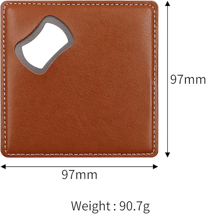 PU Leather Drink Coaster with Bottle Opener Stainless Steel Bartender Beer - Image 4