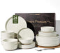 Stoneware Dinnerware Sets for 8, Plates and Bowls, Cream | 24-Piece Ceramic by FamiwarePremium