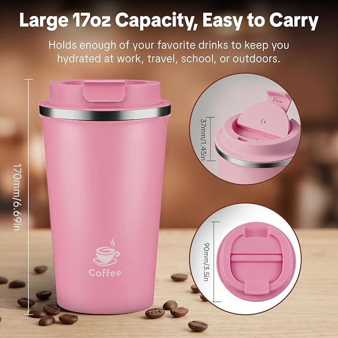 17oz Travel Coffee Mug, Leakproof Vacuum Coffee Cup Insulated Tumbler | 304 - Image 2