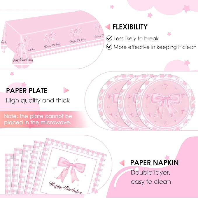Pink Bow Party Decorations, Coquette Birthday Decorations Pink Bow Napinks - Image 4