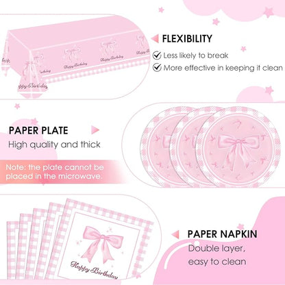Pink Bow Party Decorations, Coquette Birthday Decorations Pink Bow Napinks - Image 4