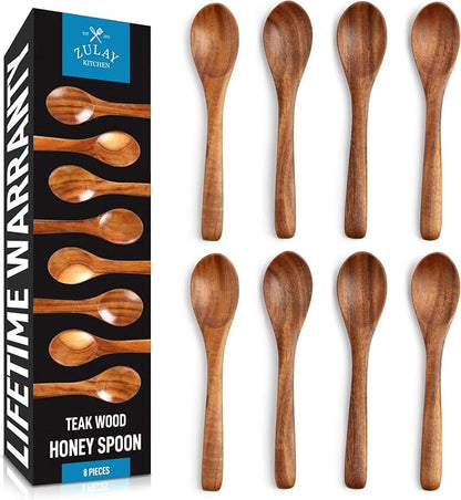 Zulay Kitchen Teak Wood Small Honey Spoons Set – 8 Piece Mini Wooden Honey by ZulayKitchen