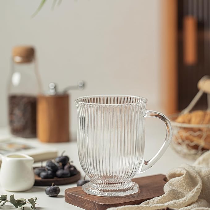 KEMORELA 16oz Ribbed Glass Coffee Mugs Set, Large Glass Mugs - Image 7