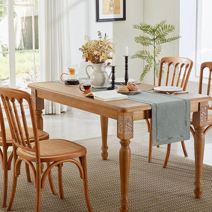 Rustic Burlap Table Runner, Machine Washable, Thick Textured Lattice Cutwork - Image 5