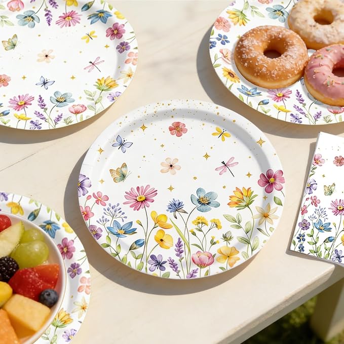 40 Pcs Spring Wildflower Plates and Napkins Sets-Disposable Floral Paper Plates - Image 4