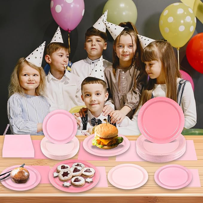 180Pcs Pink Party Supplies Paper Plates and Napkins Serve 60 | Disposable - Image 6