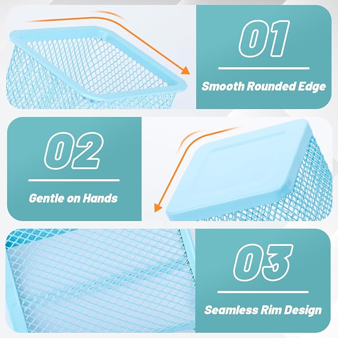 Segarty Pen Holder for Desk, 3 Pack Square Light Blue Pencil Holder, Wire Mesh - Image 3