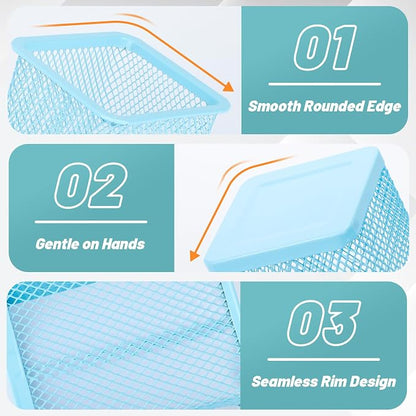Segarty Pen Holder for Desk, 3 Pack Square Light Blue Pencil Holder, Wire Mesh - Image 3