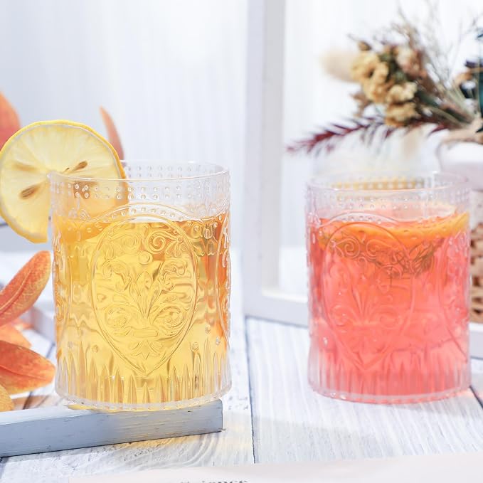 Qinyoung 100 Plastic Vintage Drinking Glasses 8.5oz Stemless Retro Embossed - Image 4