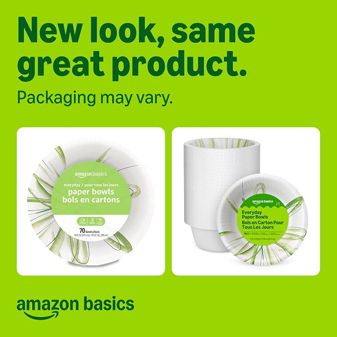 Amazon Basics Everyday Paper Bowls, 10 Oz, Disposable, Packaging May Vary - Image 2