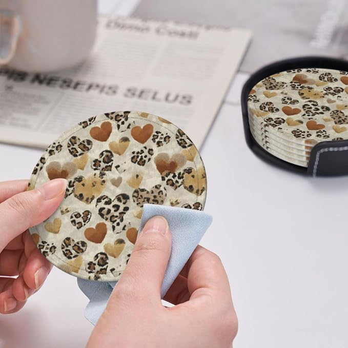 Brown Heart Shaped Spots Leopard Print Coasters - Image 5
